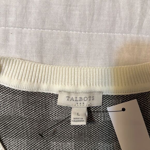 Talbots L Ivory Camo Olive Green Gingham Plaid Knit Shirt Hem Crew Sweater - Picture 10 of 11